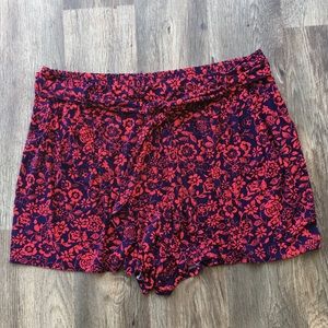 Terra & Sky Red and Navy Floral Patterned Shorts